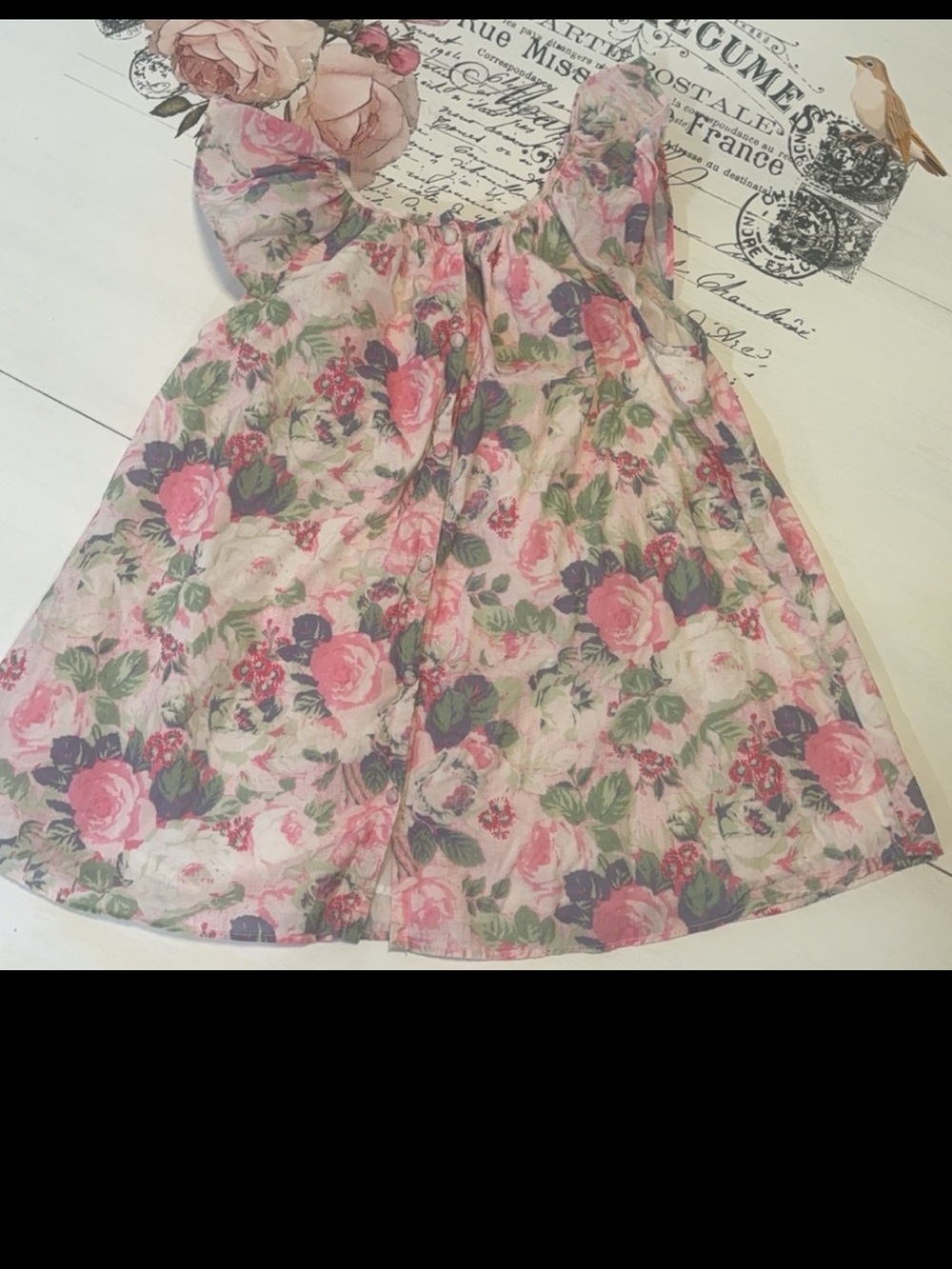 Floral Pink Rose Sleeve Ruffle Dress